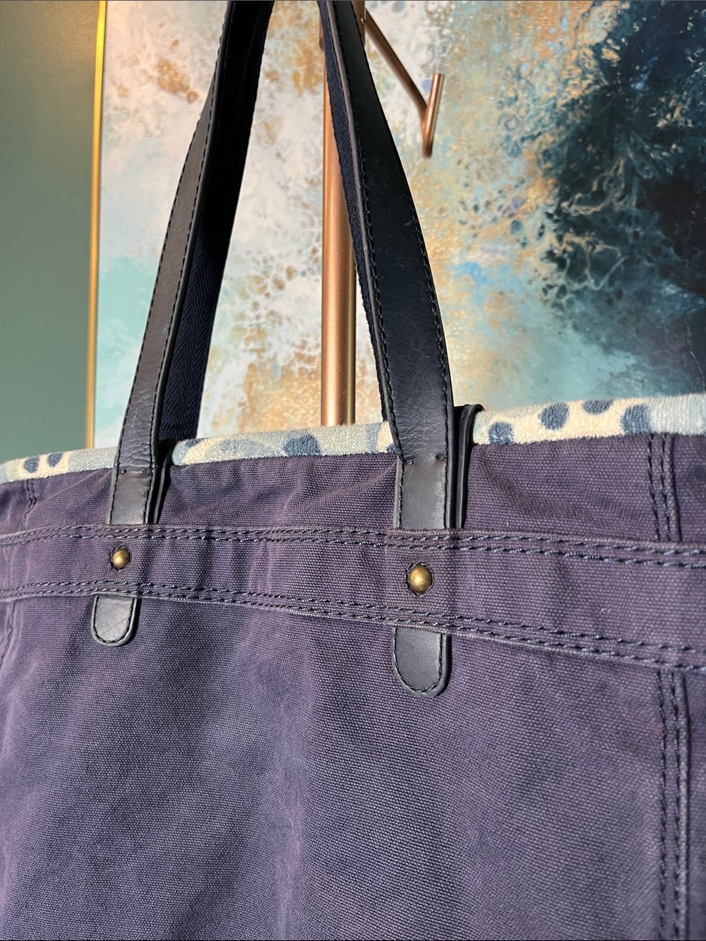 Y2K Juicy Couture Navy Canvas Tote with Terrycloth Lining - Picture 5 of 11
